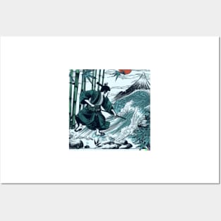 Japan Samurai Bamboo Forest and River Posters and Art